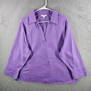 M&S Purple Linen Blend V-Neck Tunic Blouse Long Sleeve Size 16 US 20 UK Regular